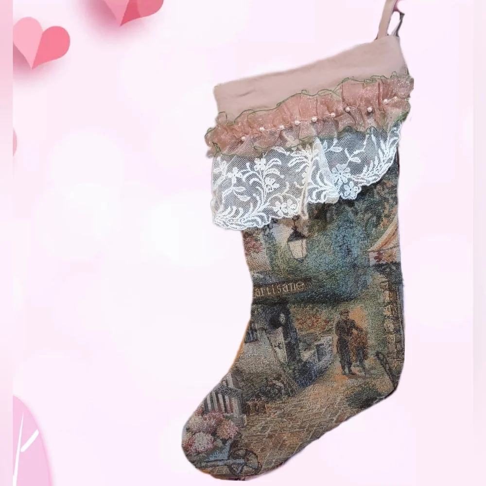 French Victorian Tapestry Hanging Stocking